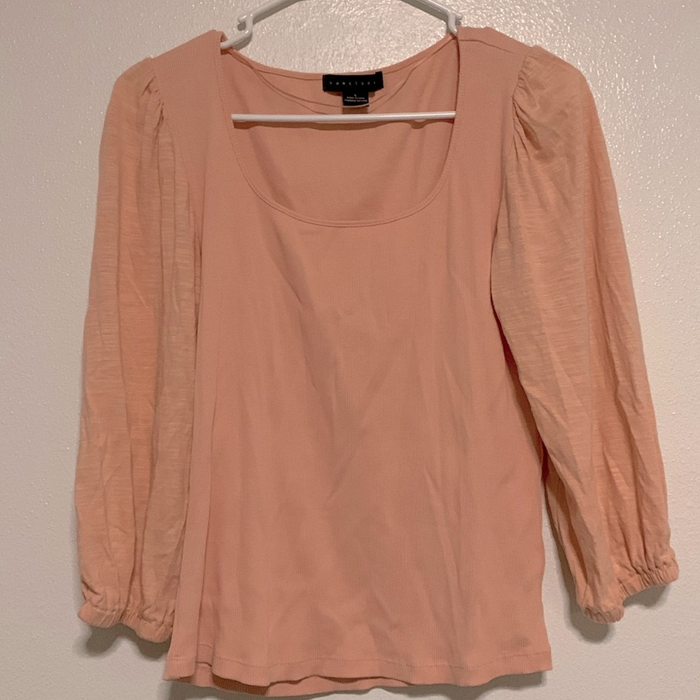Barely Worn 3/4 Length Peach Bubble Sleeve Top